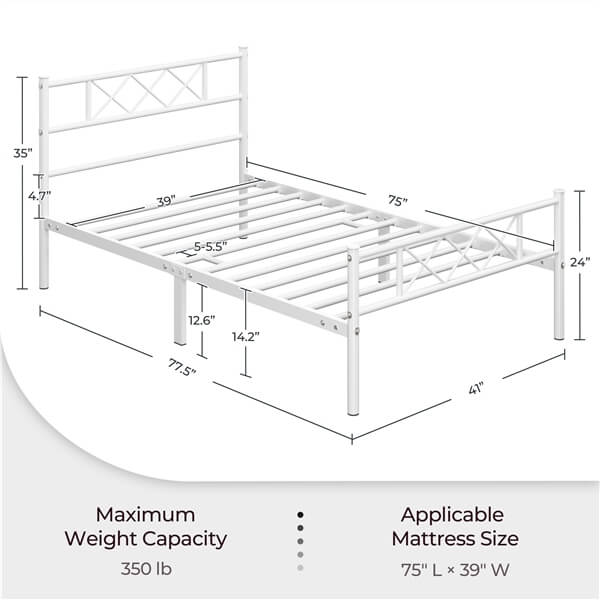 Cadre de lit en métal Yaheetech - Avec tête et pied de lit - Capacité de charge de 800 lb - Espace de rangement de 32 cm sous le lit - Sans sommier