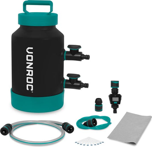 Adoucisseur d'eau VONROC - détartreur portable - adoucit 1000 litres par régénération - Compteur d'eau, bandelettes de test de dureté de l'eau, tuyaux et raccords inclus. - bleu/noir