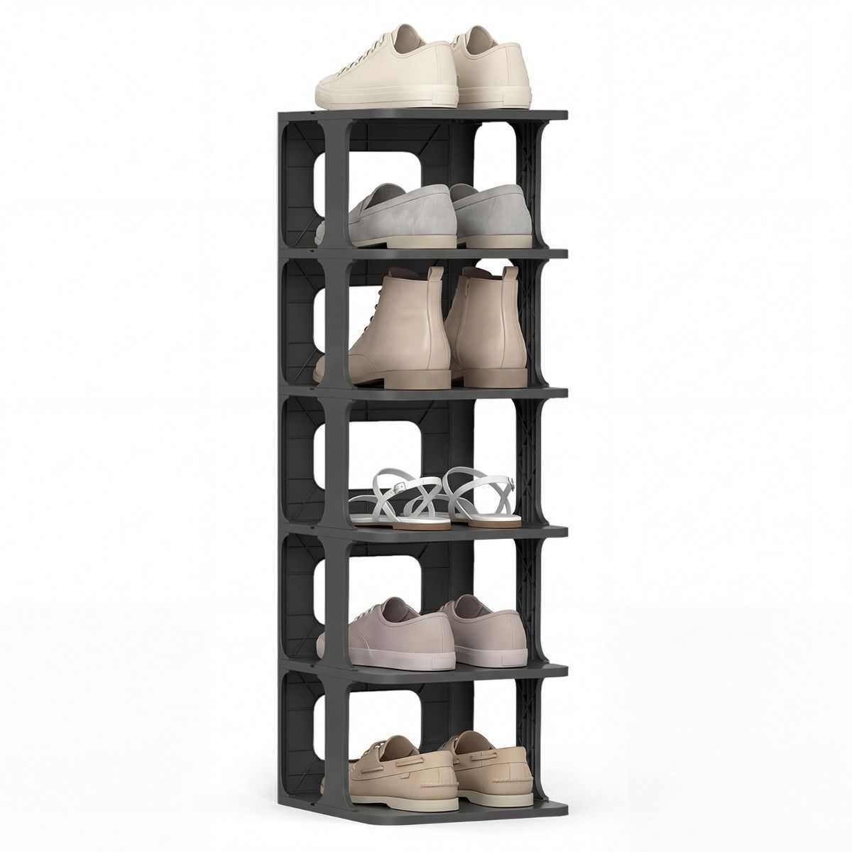 Étagère à chaussures empilable Coast - 6 niveaux - Utilisable à la verticale ou à l'horizontale - noir
