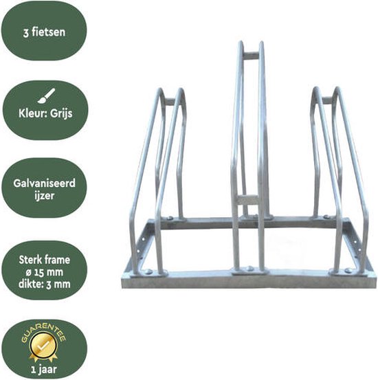 BRASQ Porte-vélos pour 3 vélos - Support à vélos - Porte-vélos - Support à vélos au sol, matériel de fixation inclus - Argent