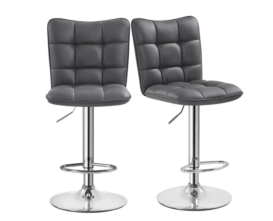 Lot de 2 tabourets de bar Yaheetech - Gris - Réglables de 62,5 à 83 cm - Pivotants, avec dossier et repose-pieds