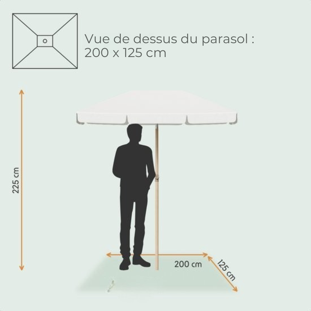 LifeGoods Parasol - Jardin - Parasol de balcon - 200x125cm - 30° inclinable - Imperméable - UPF50+ - Revêtement en bois - Crème