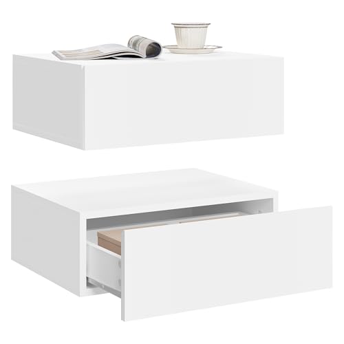 Woltu Table de nuit avec tiroir Set of 2 - Fixation murale, blanc - 40x30x14 cm