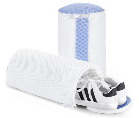 Sac de lavage pour chaussures Teletrogy en microfibres chenille – 2 compartiments – fermeture éclair dissimulée – 32 x 18 cm – Blanc
