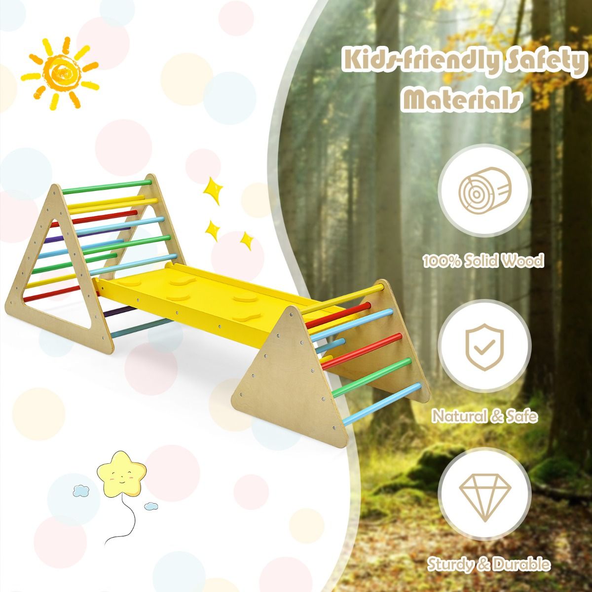 Coast 3-in-1 jouets d'escalade pour enfants - coloré - Grande échelle triangulaire 79.5x59.5x70 cm, Petite échelle triangulaire 59.5x51x45 cm, Rampe d'escalade 110x48x7.5 cm