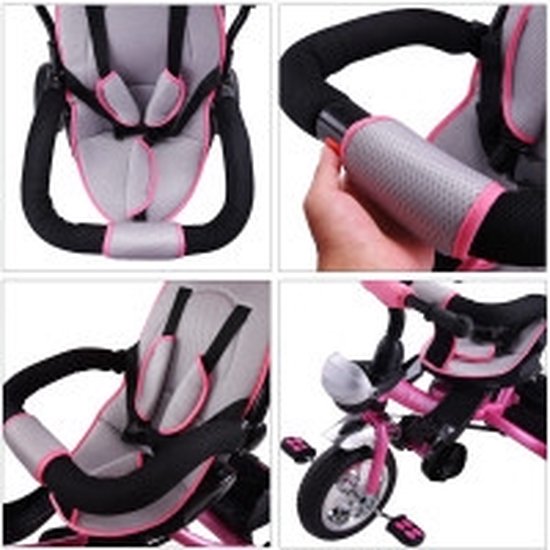 Vélo/tricycle enfant - Rose - Barre de poussée - toit pliant - repose-pieds pliant - panier inclus