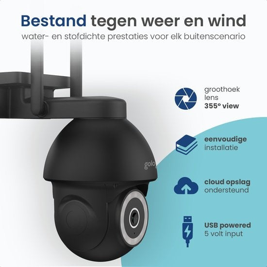 Gologi Superior Outdoor camera 2 - Caméra extérieure avec vision nocturne - Caméra de sécurité - Caméra de sécurité - Montage mural et sur toit - 4MP - Avec wifi et application - Noir