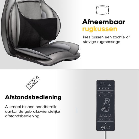 CALMENTA® Chaise de massage shiatsu - Sac de rangement - Appareil de massage pour le dos et le cou - Coussin de massage - Massage par compression - Fonction de chaleur électrique - Vibration - Douleurs du dos et du cou - Tapis de massage