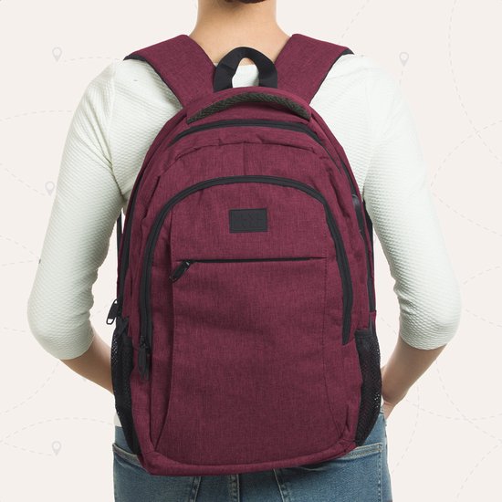 TRVLMORE Sac à dos à vie - Sac à dos avec compartiment pour ordinateur portable de 15,6 pouces - Cartable - Résistant aux éclaboussures - Hommes et femmes - Garçons et filles - 28L - Bourgogne