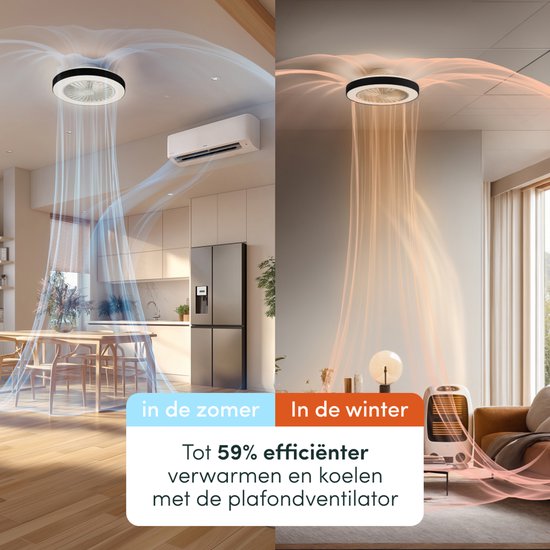 Ventilateur de plafond avec éclairage - Ventilateur-plafonnier - Plafonnier - LED RGBW - Tuya Wi-Fi Smart - Télécommande - ⌀ 50 cm - Noir