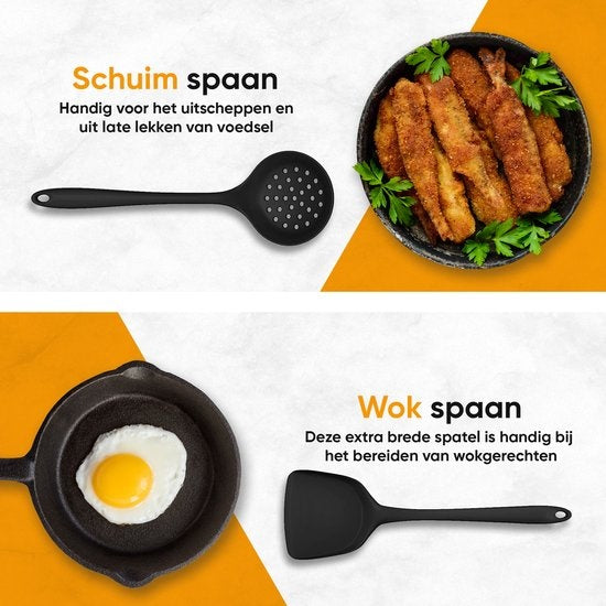 Strex Kitchen Utensils Set with Holder 15 Piece - Heat Resistant / BPA Free / Silicone - Ustensiles de cuisine