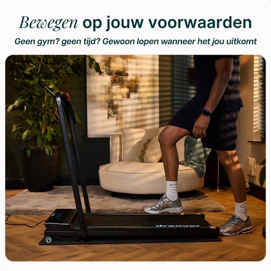 Dreaver Elevate Pro - Tapis de course 2 en 1 pliable, 12 km/h, avec fonction d'inclinaison de 9 % - Application et accessoires inclus - Tapis de course - Treadmill - Tapis de marche - Walking pad - Pour la maison