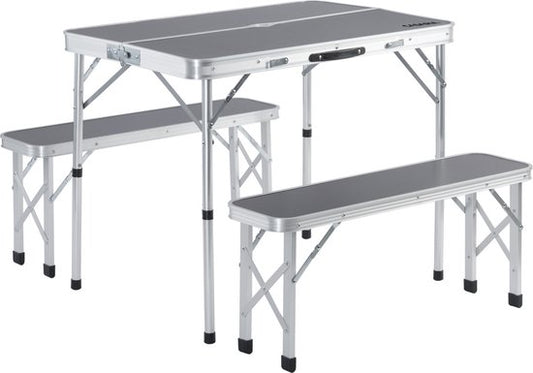 Table de camping Casaria Aluminium - Incl. 2 bancs/pliables - Gris