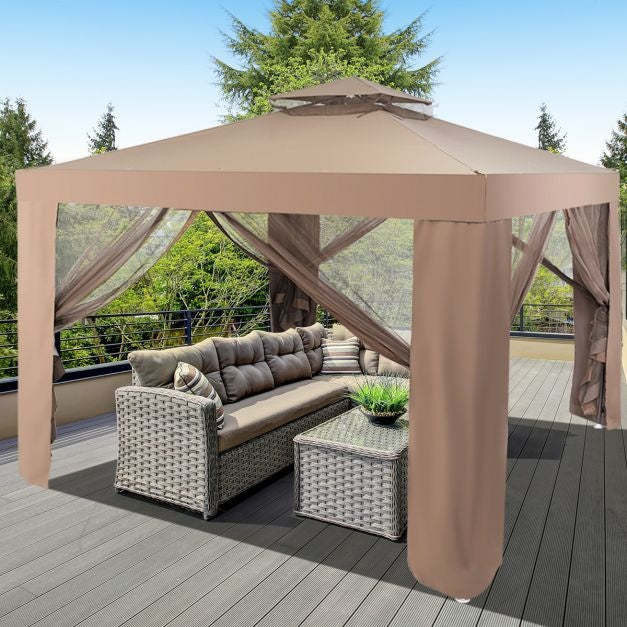 Tonnelle de jardin pliante Coast avec 4 parois latérales - 300x300x265cm - Marron