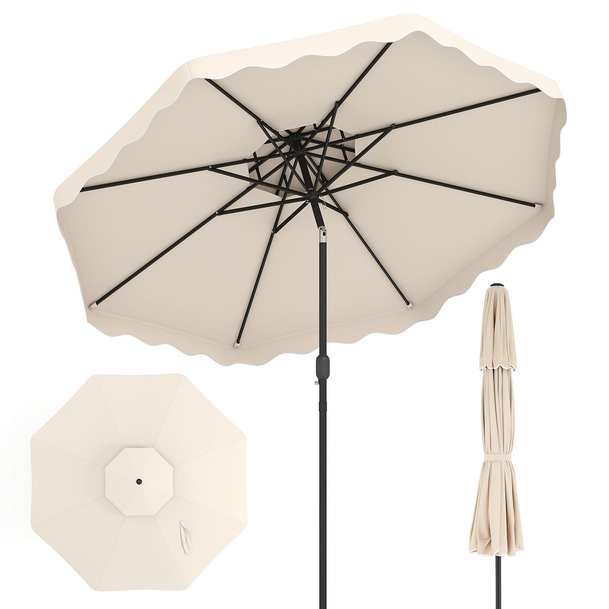 Parasol de terrasse Coast - angle réglable - structure métallique robuste - beige 300 x 300 cm