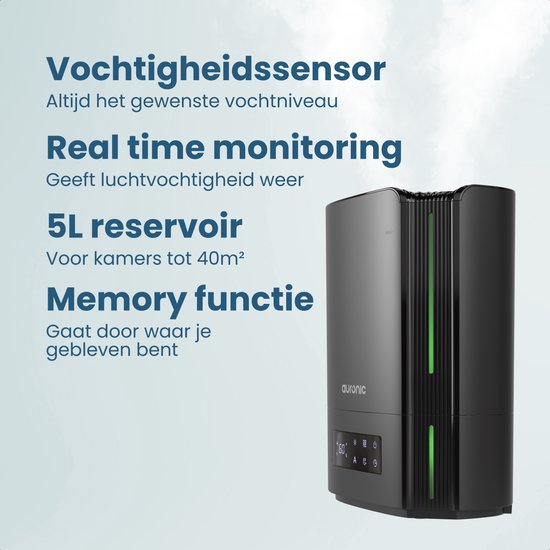 Humidificateur Auronic - 5 litres - Convient au salon, au bureau, à la chambre à coucher, à la chambre de bébé et plus encore - Sans BPA - Noir