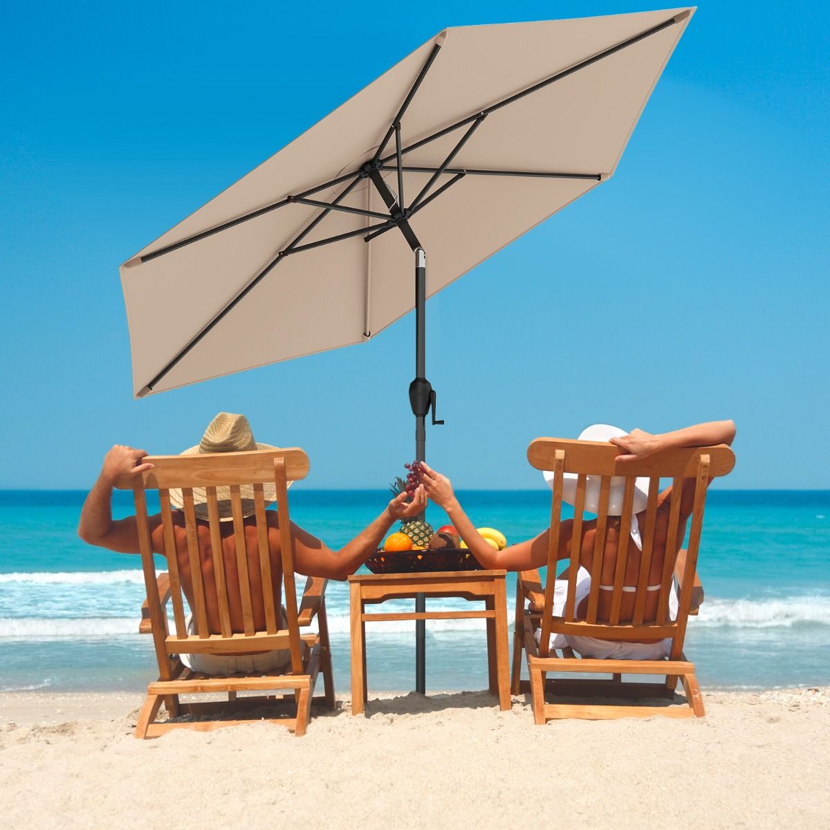 Parasol de terrasse Coast - fonction d'inclinaison avec manivelle - toile ventilée - marron 230 x 230 cm