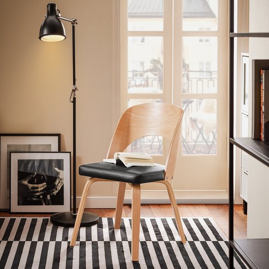 SoBuy Chaise en bois avec dossier et assise rembourrés, chaise pour cuisine, salle à manger, bureau, chambre à coucher, naturelle et noire, 48 x 55 x 78 cm, FST97-SCH