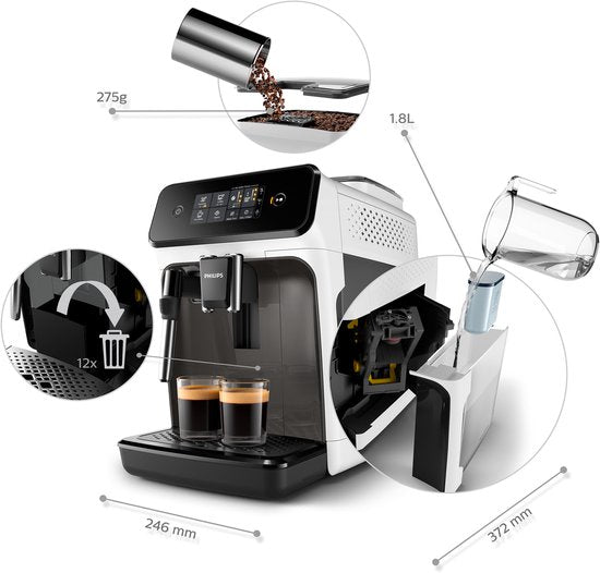 Philips série 1200 - EP1223/00 - Machine à expresso entièrement automatique - Machine à café entièrement automatique - 15 bars - Blanc