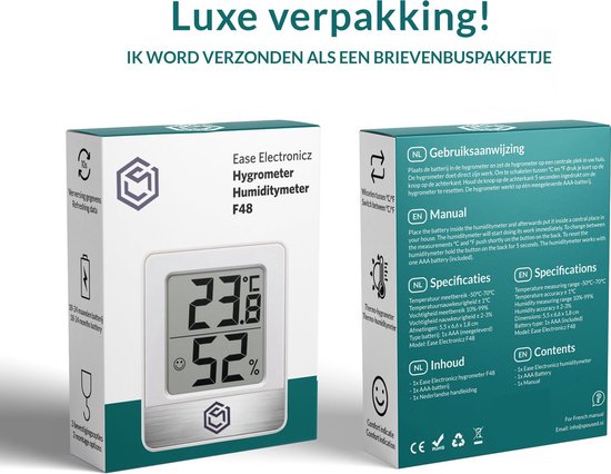 Ease Electronicz Hygromètre - Humidimètre - Station météo numérique - Humidimètre - Thermomètre d'intérieur - Pile incluse