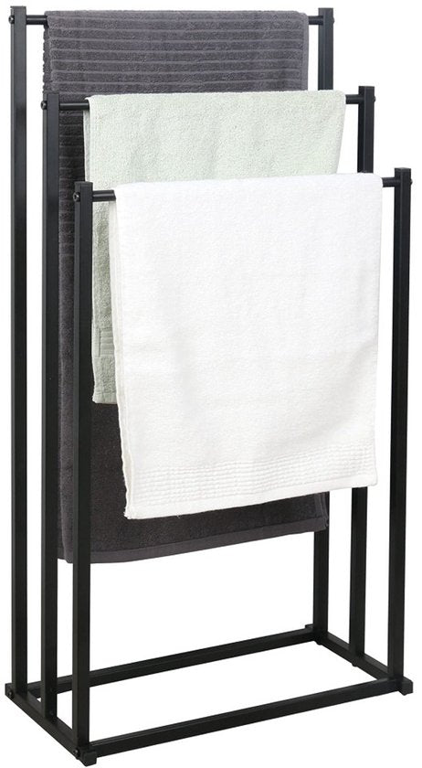 Porte-serviettes Ceruzo - Autoportant - Porte-serviettes - 3 bras - Sans perçage - Salle de bains, cuisine - Noir