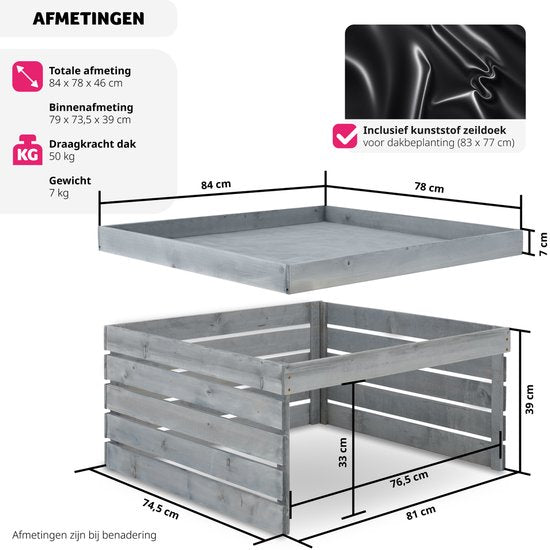tectake® Garage pour tondeuse robotisée - Boîtier en bois avec toit vert, jardinière, bac à fleurs - Rangement de jardin pour tondeuse - Résistant aux intempéries et aux UV - 84 x 78 x 46 cm