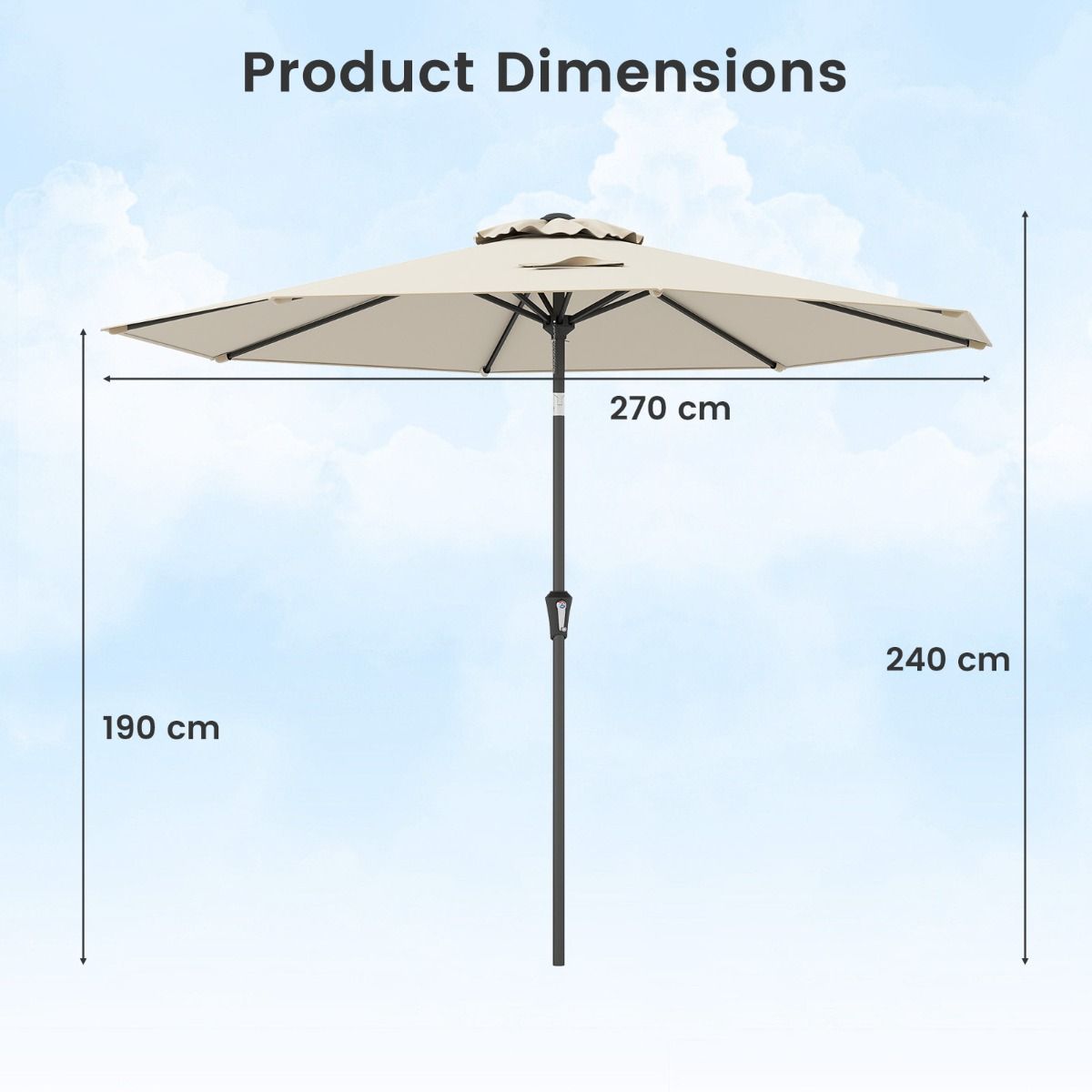 Grand parasol de terrasse Coast - Inclinable avec manivelle - Protection UV - 270 cm - beige
