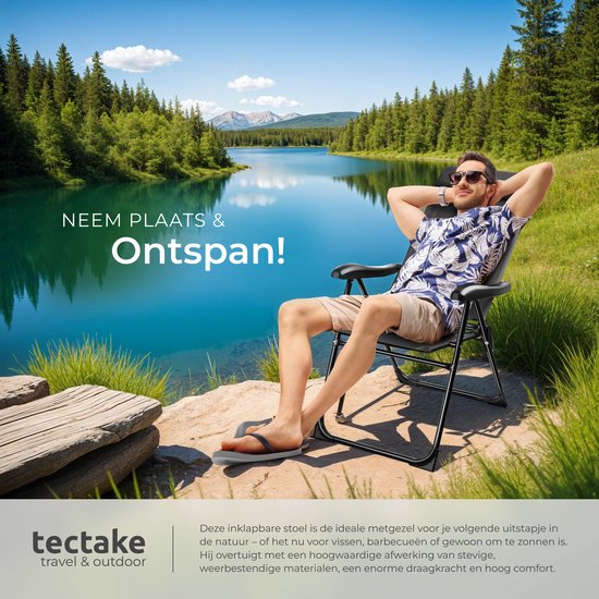 tectake® Chaise de camping - Pliante - Dossier réglable en 7 positions - Chaise de jardin - Chaise inclinable - Structure en acier et aluminium - Lot de 2 - Anthracite