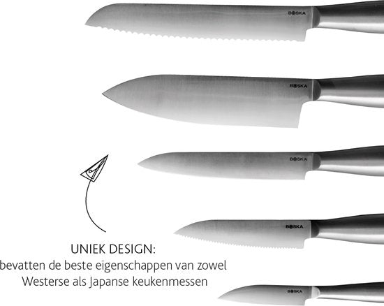 Boska Knife Set Copenhagen - 5 couteaux de cuisine - Pour tout type d'aliments - Design unique - Lavable au lave-vaisselle - acier inoxydable