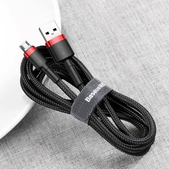 Baseus - Câble universel USB vers Micro USB - Compatible notamment avec les appareils Samsung et autres - 2 mètres - 1,5 A - Noir/Rouge