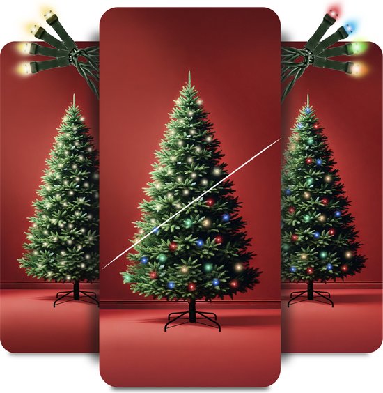 PristinePine Nordic Forest Fir - Arbre de Noël complet avec lumières LED (917 branches) - Arbre de Noël artificiel avec sac de rangement et gants - 280 lumières colorées et blanc chaud - Contrôlé via l'application - 180 cm