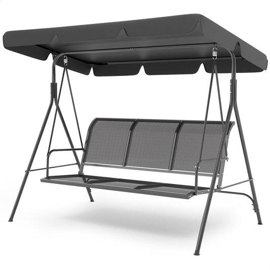 Balançoire LifeGoods - 3 places - jusqu'à 250KG - Toit inclinable - Parasol résistant aux UV - 172x104x162cm - Gris