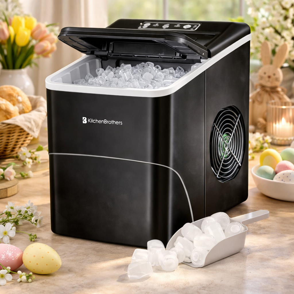Machine à glaçons compacte et silencieuse KitchenBrothers - 2 litres - avec pelle à glace - Noire