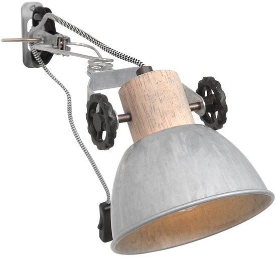 Spot à pince et applique murale Gearwood 2752NI, nickel, douille E27, design tendance, en bois et métal, pour usage intérieur, orientable et inclinable