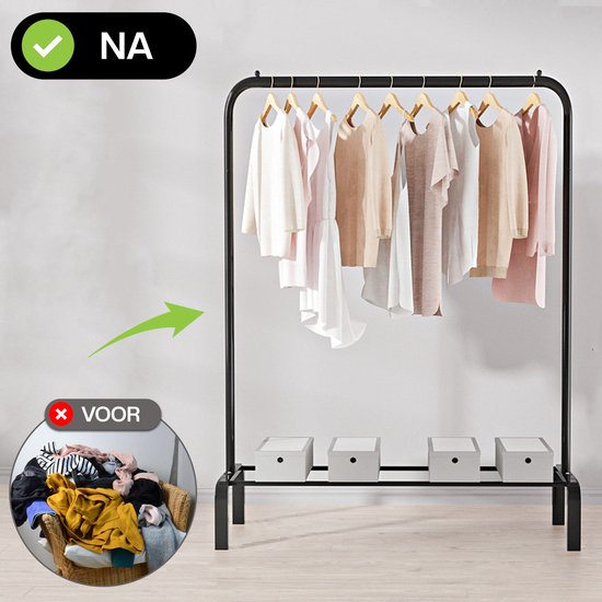 Vonia Porte-Manteau 150x40x110 cm - Porte-manteau avec porte-chaussures - Porte-armoire - Noir