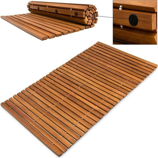 Tapis de bain - Bois d'acacia antidérapant Motif rayé 76x50cm - Certifié FSC