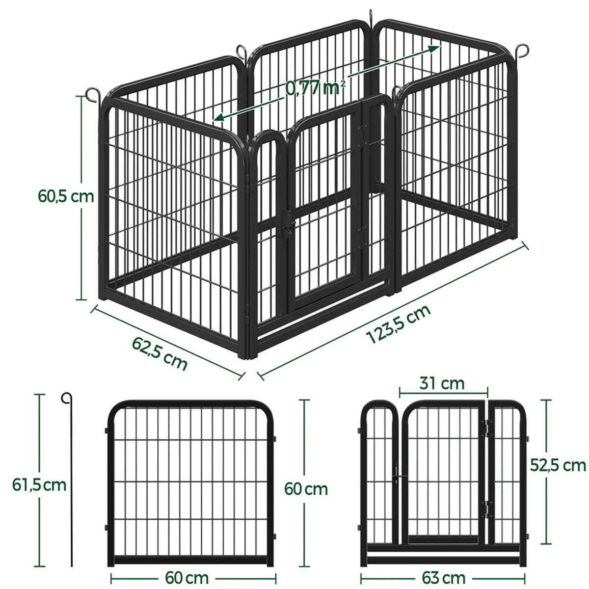 Enclos pliable pour chiens et chiots Yaheetech, 6 pièces, avec porte et piquets de fixation, hauteur 60,5 cm – Noir – Métal