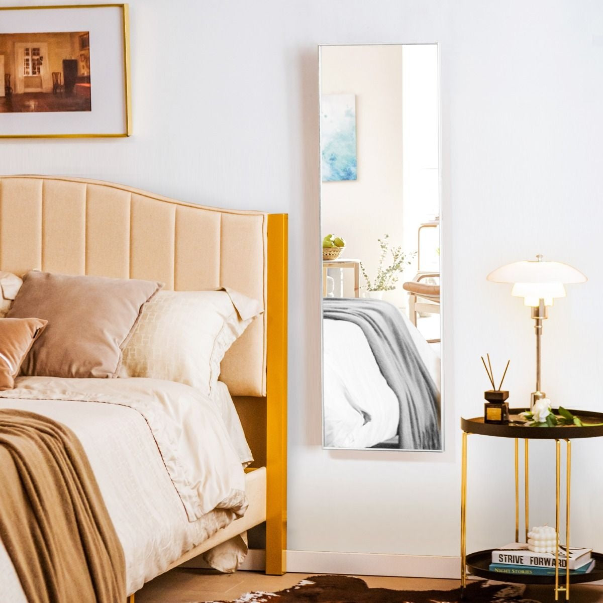 Côte 37 x 120 cm Miroir mural à hauteur d'homme avec crochets réglables en hauteur Miroir mural argenté