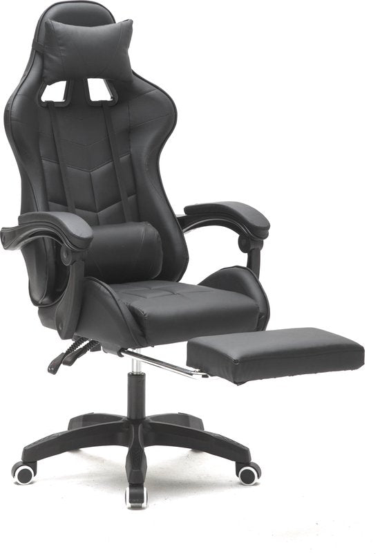 VDD Gaming - Chaise de jeu - Gaming - Chaise de bureau - Avec coussin de nuque et coussin de dossier réglable - Avec repose-pieds - Chaise de jeu en silicone - Chaise pivotante - Noir