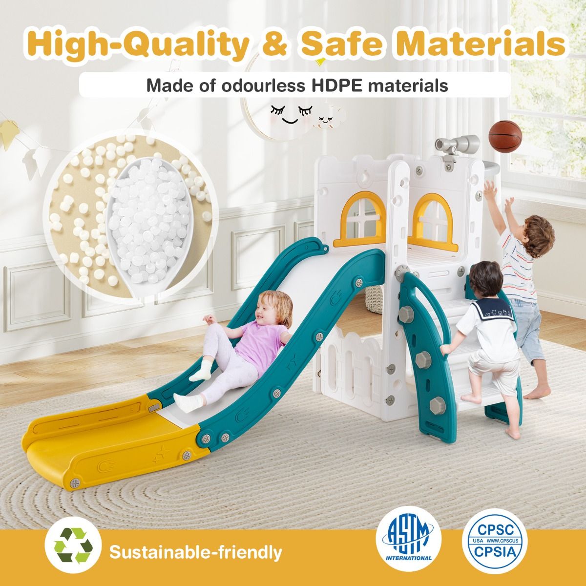 Toboggan pour enfants Coast 6-en-1 - avec panier de basket et télescope - en forme de L - vert