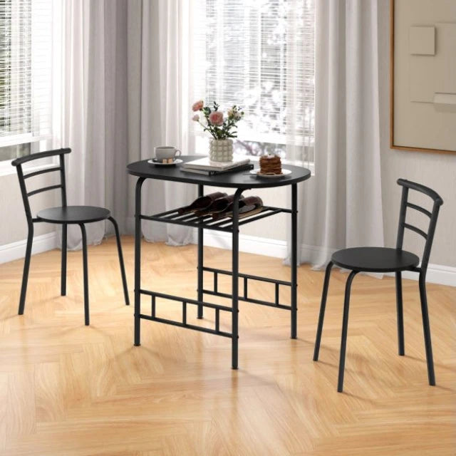 Coast Dining Table Set Black - 3-Piece Bar Table Set with 2 Chairs and Wine Rack - Table 80 x 53 x 77 cm