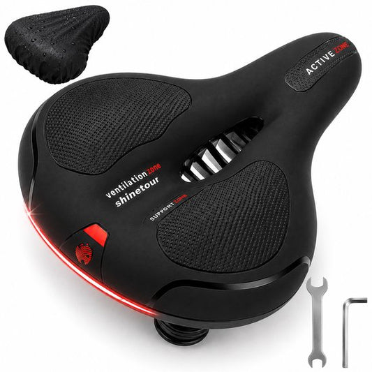 Selle de vélo ergonomique Brixy - Housse de selle incluse - Coussinets en gel et suspension - Réfléchissante - Respirante - Unisexe - Noire