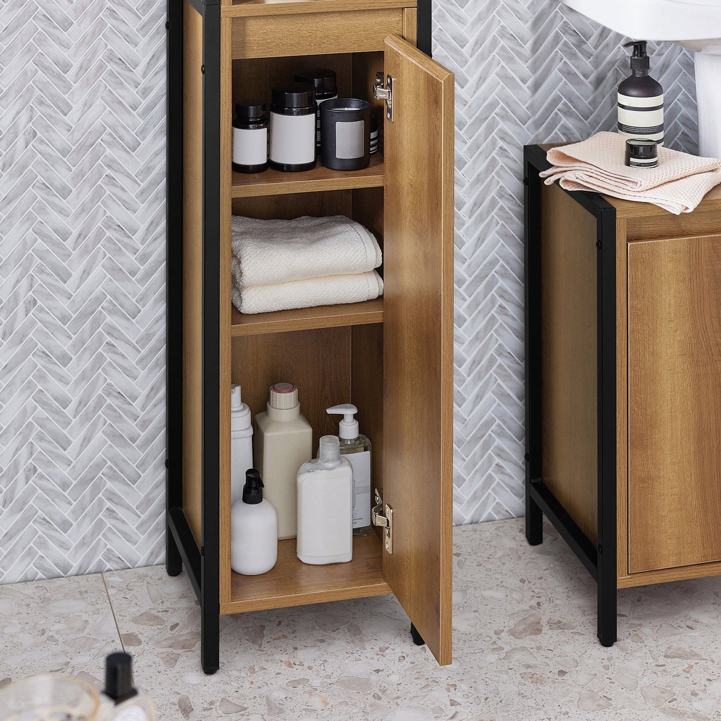 SoBuy Meuble colonne de salle de bain - 30 x 28 x 168 cm - Couleur bois