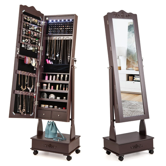 Armoire à bijoux Coast armoire de toilette avec miroir pleine grandeur et tiroir & led Brown