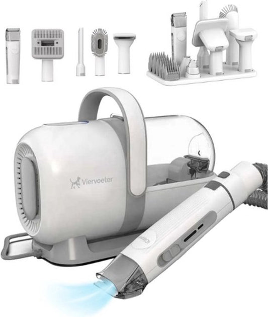 Viervoeter® Tondeuse professionnelle pour chiens, 15 pièces, avec aspirateur - Pour poils épais - Aspiration et tonte - Kit de soins - Chats et chiens