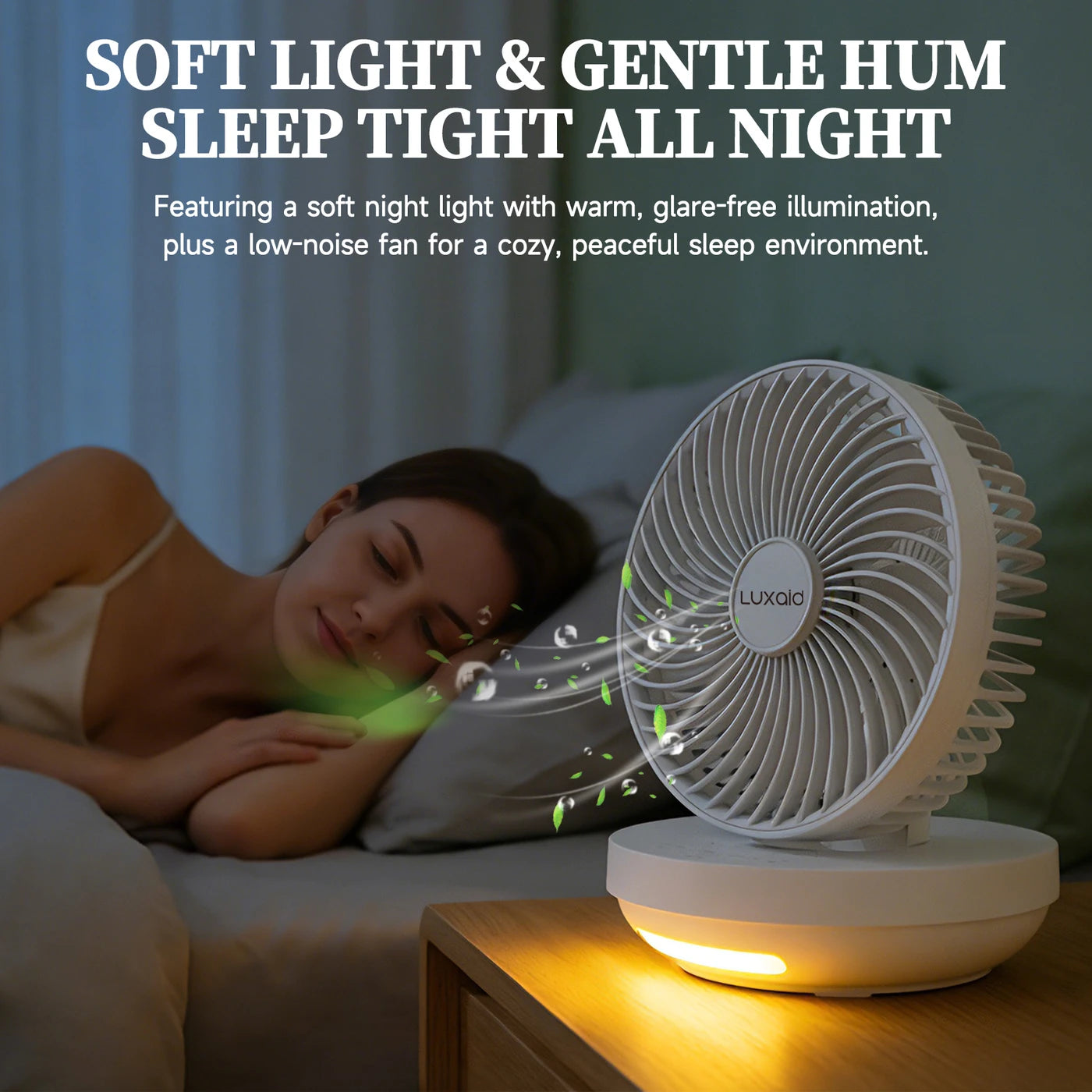 Ventilateur de bureau pliable Luxaid avec télécommande, batterie de 4 000 mAh, recharge Type-C, 3 vitesses, minuterie de 4 heures, veilleuse, fixation murale, portable et compact