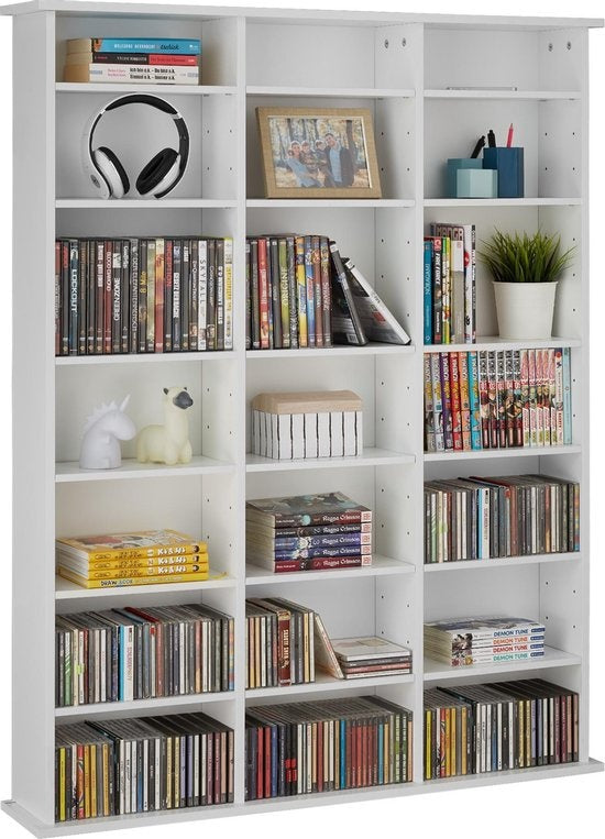 tectake - Bibliothèque CD Stevie 105,5x19x136,5cm - blanc - 403618