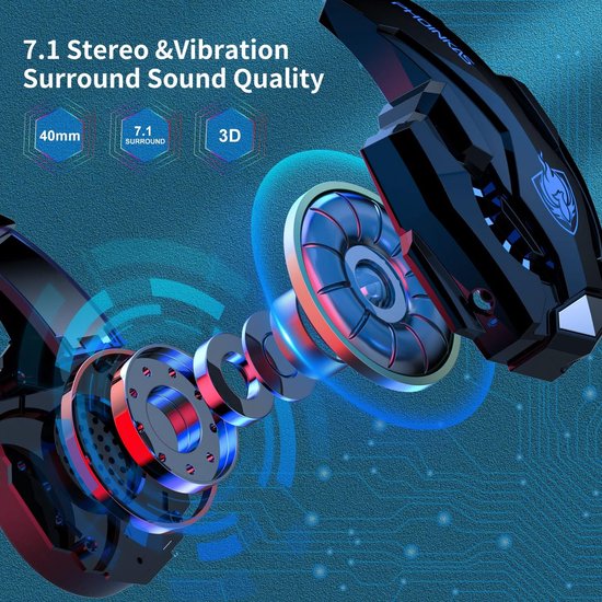 PHOINIKAS G9000 BT Bluetooth Laptop Gaming headset with microphone Over-ear Headphones -Black blue