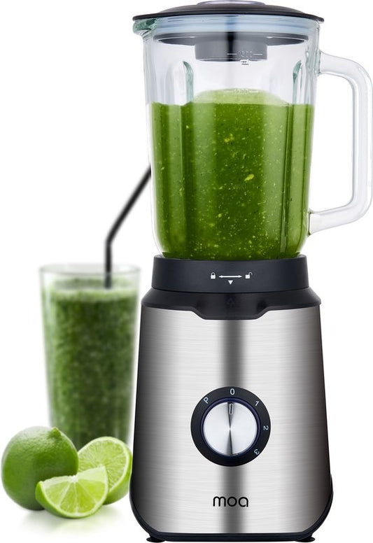 MOA - Mixeur puissant - Avec pot en verre - 1,5 litre - 1000 Watt - TB61 - Acier inoxydable