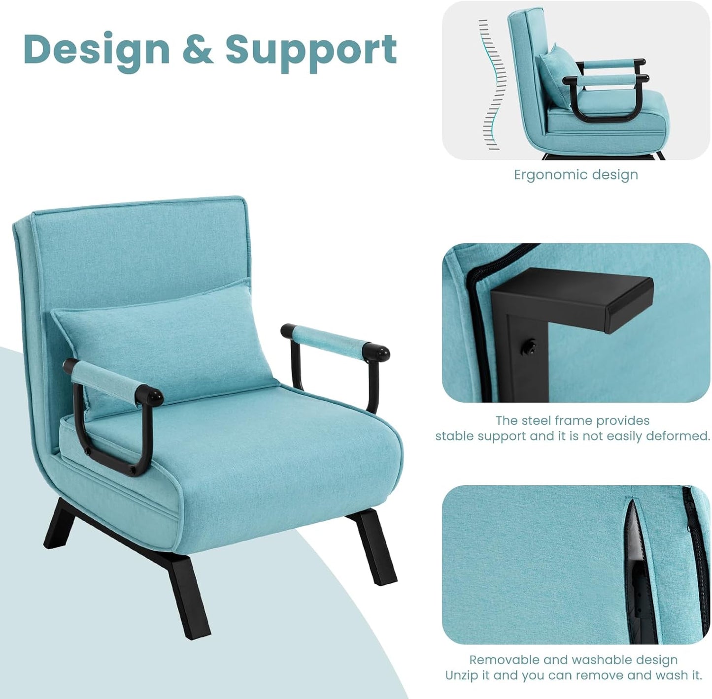 Fauteuil-lit 3-en-1 WOLTU - Lit d'appoint - Bleu - 65 x 75 x 78 cm